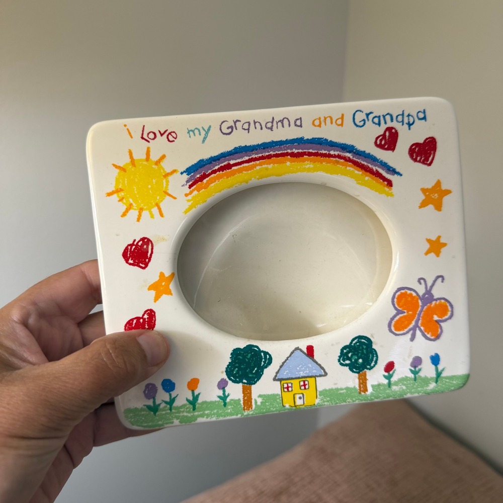 Vtg Russ Berrie Ceramic Photo Frame I Love My Grandma Grandpa Rainbow 5632